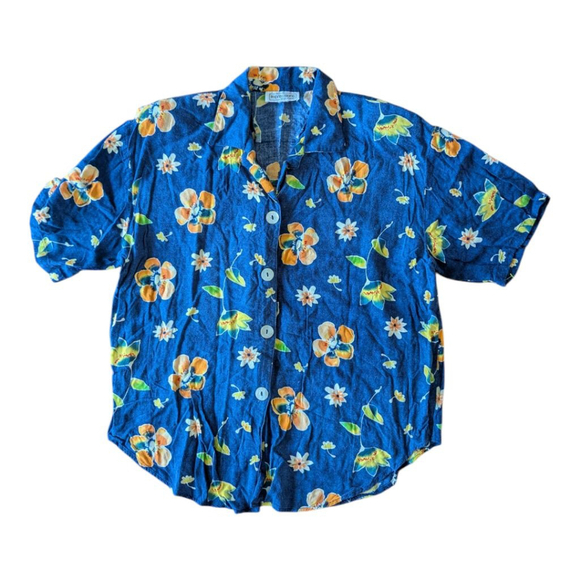 Impressions Tops - Vtg Short Sleeve Button‎ Down Hawaiian Floral Women's Top Tropical Resortwear